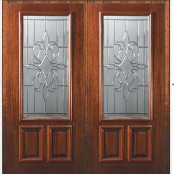 Prehung Double Door 80 Wood Mahogany New Orleans 2/3 Lite Glass - Front Doors