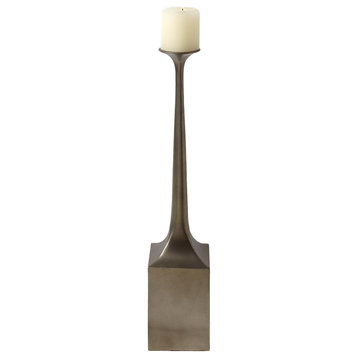 Luxe Minimalist Light Bronze 23" Pillar Candle Holder Tall Stick Metal Modern