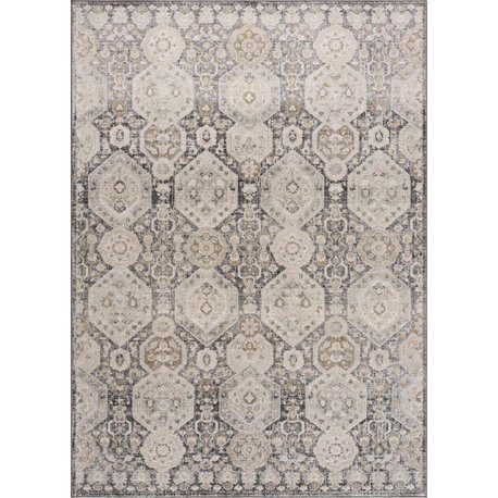 Hauteloom Parkerfield Blue Area Rug, Beige/Black/Charcoal, 5'3"x7'3"