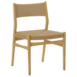 Armen Living - Erie, Woven Paper Cord and Oak Wood, Dining Chairs, 18", Set of 2 - Transform your indoor dining space with the Erie Natural Woven Paper Cord and Wood Dining Chairs - a set of 2 chairs that seamlessly blend contemporary style with classic elegance. Crafted with precision, these dining chairs are designed to make a statement in your dining room or kitchen. The Danish and mid-century modern influences shine through in the sleek design, combining functionality with artistic flair. The Natural woven paper cord seat not only adds a touch of sophistication but also creates a visually striking contrast against the warm, wooden frame, making these chairs a focal point in any setting. As versatile furniture pieces, these dining chairs transcend their role, doubling as accent chairs or chic additions to your vanity. The ergonomic design ensures comfort during meals, providing both support and style. The set of 2 dining chairs allows you to effortlessly coordinate your dining area, creating a cohesive and inviting atmosphere. Upholstered dining chairs are synonymous with refined dining experiences, and the Erie collection takes it a step further by marrying comfort and contemporary design. Elevate your dining room or kitchen with the Erie Natural Woven Paper Cord and Wood Dining Chairs, where every detail is crafted to enhance your indoor space. The Eerie dining chair is also available in black solid wood with matching papercord.