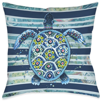 Blue Ocean Turtle Outdoor Pillow, 18"x18"