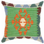 Bareens Designer Rugs - Rustic Turkish Sarita Hand Woven Kilim Throw Pillow - Embellish your home with this timeless casual chic handmade Southwestern Kilim throw pillow covers made with and cotton. Constructed on a loom by Nomad Turkman people with hand spun and Natural Vegetable dyes these beautiful Kilim pillow covers are known for their beautiful repetitive geometrical, naturalistic floral and traditional patterns yet still giving it a moden look. Masterfully artisan-crafted on traditional Kilim looms with a contemporary fashion palette producing bold intricate sharp patterns making them a standout piece in any decor.