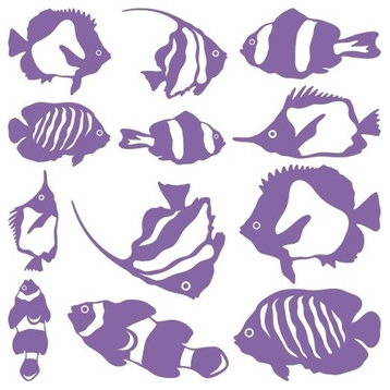 Fish Set Wall Decal, Lavender, 16"x16"
