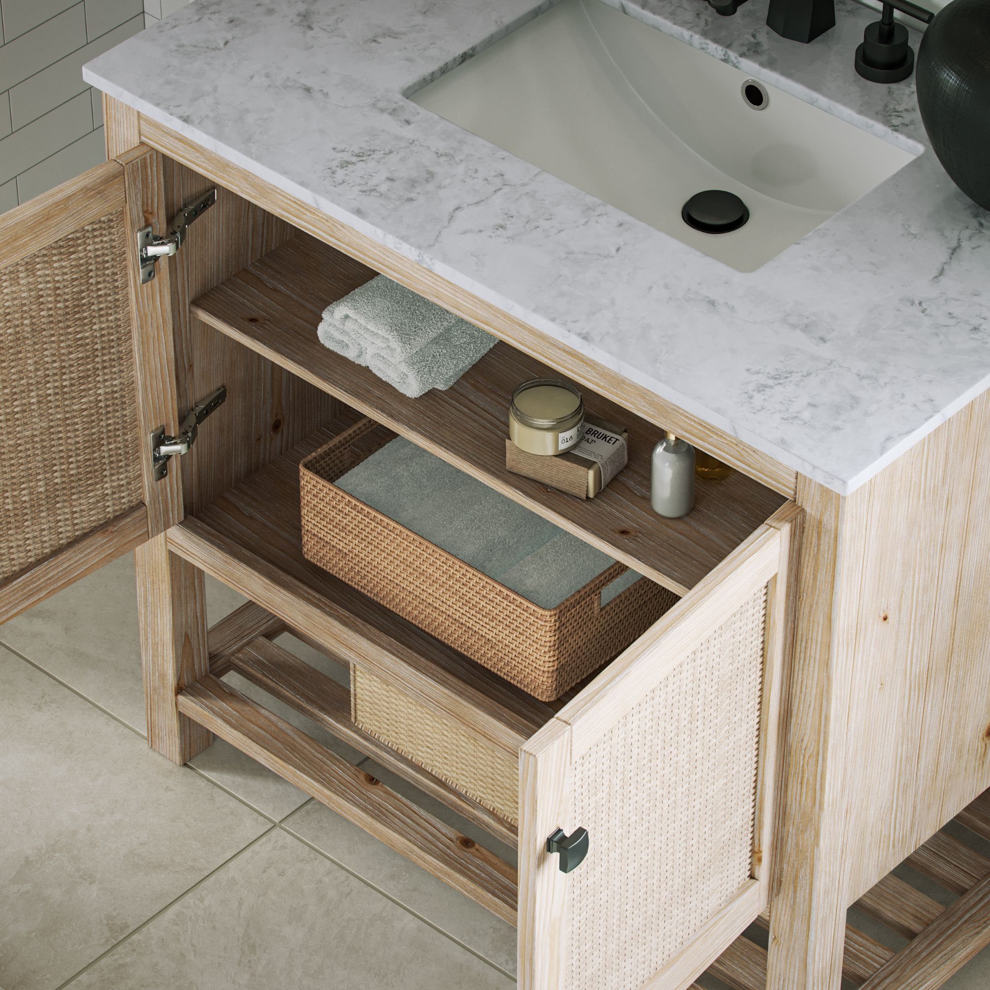 Legion Bath Vanity, Single Sink, 36", Natural, Freestanding
