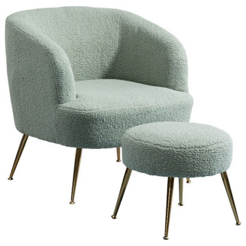 28.75'' Wide Modern Wool Accent Armchair With Ottoman & Gold Leg-Pea Green