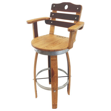 Swivel Top Wine Barrel Bar Stool With Stave Backrest, 26" Sit Height, Regular Le