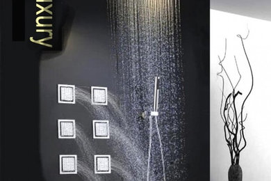 Juno Stainless Steel wall mounted head, LED Rain Shower Set with Body Jets