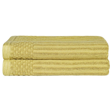2 Piece Solid Checkered Cotton Bath Towel Set, Golden Mist
