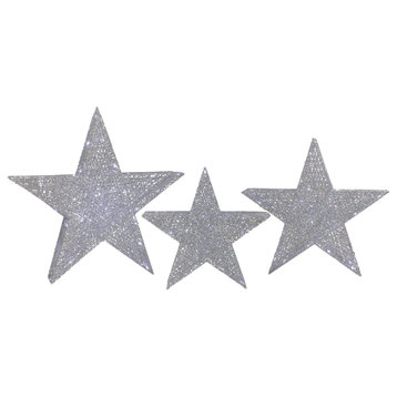 Set of 3 LED Lighted Silver Stars Outdoor Christmas Decorations 24"