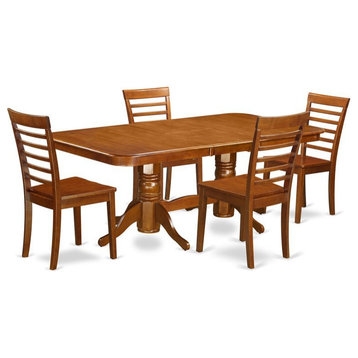 East West Furniture Napoleon 5-piece Dining Table and Chair Set in Saddle Brown