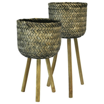 Sagebrook Home Set Of 2 Bamboo Planters On Stands 13574-03