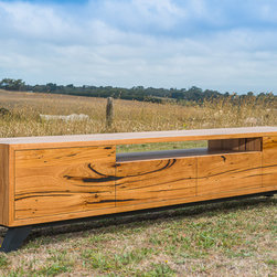 Zeally Bay TV stand with messmate timber and black legs - Entertainment Units