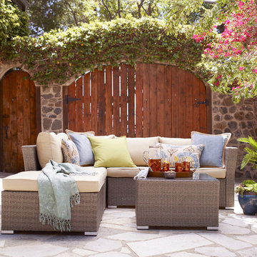Jicaro 5 Pieces Outdoor Wicker Sectional Sofa Set - Natural Rustic Light Brown
