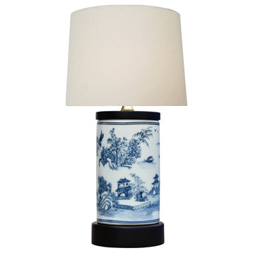 Blue and White Blue Willow Porcelain Lamp, 15"
