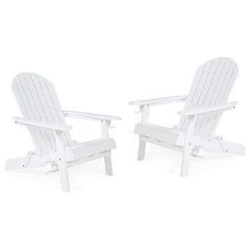Javion Outdoor Acacia Wood Folding Adirondack Chairs, Set of 2, White