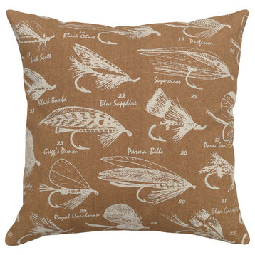 Fly Fishing Printed Linen Pillow With Feather-Down Insert, Chartreuse Green, Car