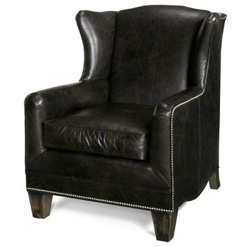 Accent Chair Occasional Library Tapered Legs Ebony Black Leather Poly