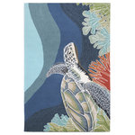 Liora Manne - Ravella Akumal Indoor/Outdoor Rug, Ocean, 7'6"x9'6" - This hand-hooked area rug is one of our most popular designs. A lifelike sea turtle swims peacefully underwater in this artistic rendition that will make a colorful impact on any indoor or outdoor space. Made in China from a polyester acrylic blend, the Ravella Collection is hand tufted to create vibrant multi-toned detailed designs with tight textural loops and a high quality finish. The material is flatwoven, weather resistant and treated for added fade resistance, making this area rug perfect for indoor or outdoor placement. This soft, durable area rug is ideal for your patio, sunroom or those high traffic areas such as your kitchen, living room, entryway or dining room. Intricately shaded yarns bring to life the nature inspired designs of this collection that will beautifully accent your home. Limiting exposure to rain, moisture and direct sun will prolong rug life.