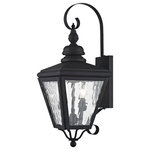 Livex Lighting Lights - Cambridge Outdoor Wall Lantern, Black - This stylish black outdoor wall lantern is a great way to update your home's exterior decor. A flat metal curved arm attaches the solid brass decorative housing to the square backplate while clear water glass protects the two bulbs.