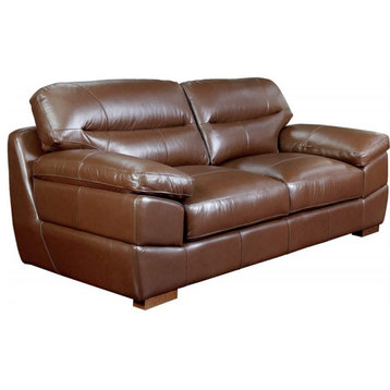 Sunset Trading Jayson 89" Modern Top-Grain Leather Sofa in Chestnut