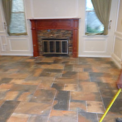 slate look tile random size pattern - Flooring