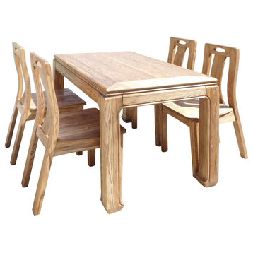 Oriental Light Wood Dining Table 4 Chairs Set Hcs1555