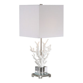 Elegant White Branch Coral Crystal Coastal Table Lamp | Organic