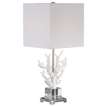 Elegant White Branch Coral Crystal Coastal Table Lamp | Organic Sculpture Luxe