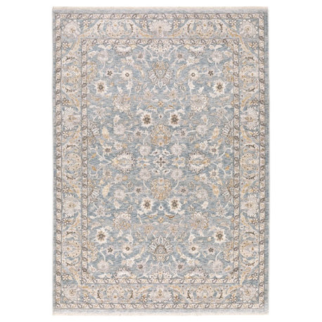 8' Blue Ivory Machine Woven Floral Oriental Indoor Runner