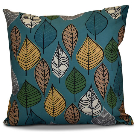 Autumn Leaves Floral Print Pillow, Teal, 18"x18"