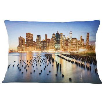 New York Skyline with Skyscrapers Cityscape Throw Pillow, 12"x20"