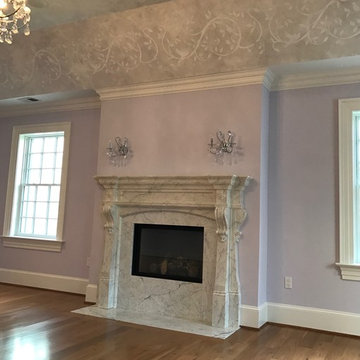 French Country Scroll and Leaf Stenciled Tray Ceiling