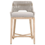 Essentials for Living - Tapestry Counter Stool - This woven counter stool will add a touch of coastal style to your kitchen, bar or dining room. Constructed with a stainless steel frame and solid mahogany legs, this stool is not only sturdy, but durable. A rich taupe and white colored rope is tightly woven with an eye-catching solid taupe stripe interwoven at the center of the seat back. The mahogany legs feature crossed leg stretchers, a front foot rest, and a beautiful distressed natural gray finish. Paired with an upholstered seat cushion affixed to the base, the stool provides comfort with style and will be the perfect addition to any transitional or traditional dining room or bar.