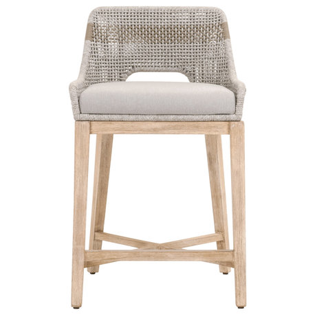 Tapestry Bar/Counter Stool, Indoor, Taupe/White Flat Rope, Pumice/Natural Gray Cushion, 26" Seat Height