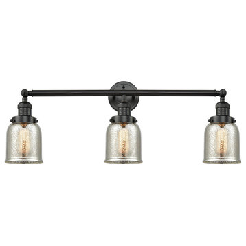 Small Bell 3-Light LED Bath Fixture, Matte Black, Glass: Silver Mercury