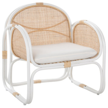Bermuda Rattan Cane Lounge Chair, Natural and White