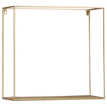 Metal Frame Wall Shelf With Keyhole Hanger, Set Of 3, Gold