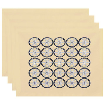 18"x14" Nautical Geo Square, Geometric Print Placemats, Set of 4, Yellow