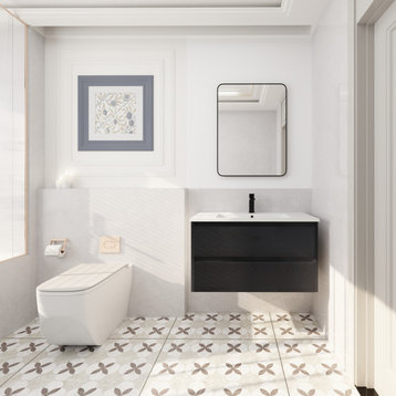 BNK Modern Bathroom Vanity with 2/3 Soft Close drawers, 36x18, Mountain Grain Gr
