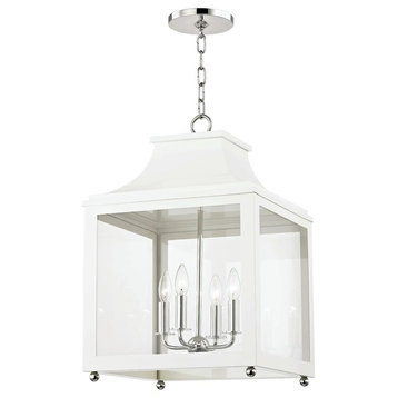 Leigh 4 Light Pendant, Polished Nickel and White