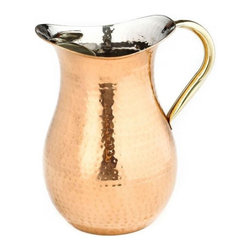 2.25 Qt. Decor Copper Hammered Water Pitcher with Brass Ice Guard and Handle - Pitchers