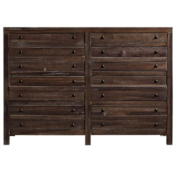 Rustic Dresser, Tall Double Design With 8 Spacious Drawers, Distressed Java