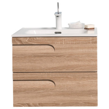 Eviva Joy 24" Wall Mount Bathroom Vanity With White Integrated Top, Maple