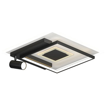 Nordic Square LED Ceiling Light  for Living Room, Dining Room, Black + Gold, Brightness Dimmable