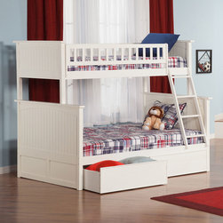 Nantucket Twin over Full Bunk Bed with Flat Panel Drawers | White - Bunk Beds