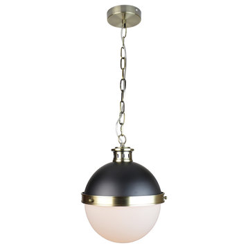 Itzen 1-Light Modern Mid Glass Globe Pendant, Black and Brass