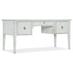 Hooker Furniture - Alfresco Arturo Writing Desk - Be transported to the Italian coastline of the Adriatic Sea as you work at the aspirational Arturo writing desk with its authentic European provincial styling and charming cracked white Limestone finish. Fleur-de-lis-shaped Florentine gold-colored and hand-hammered hardware add design flair. One keyboard drawer with drop front, and one locking drawer on each side. Crafted of Oak Veneers with a solid-wood edge top.