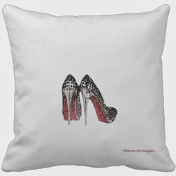 Tomova Jai Designs - High Glam Sparkle Heels Decorative Pillow, White - Decorative Pillows