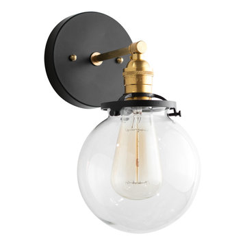 Modern Farmhouse Clear Globe Wall Sconce, Black, Brass
