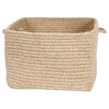 Chunky Natural Wool Square Basket, Light Beige, 14"x10"